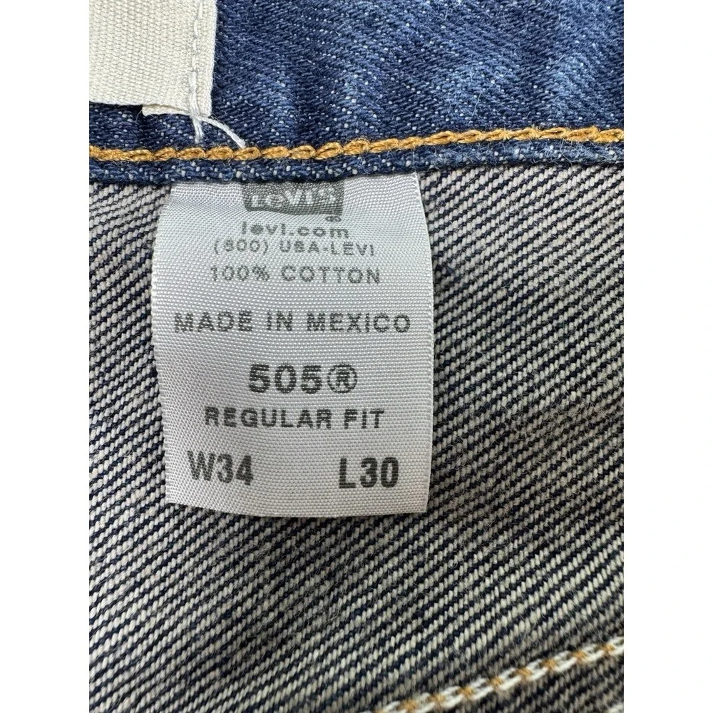 Levis 505 Regular Fit Jeans Mens 34x30 Dark Wash Blue Straight Leg Denim Mexico